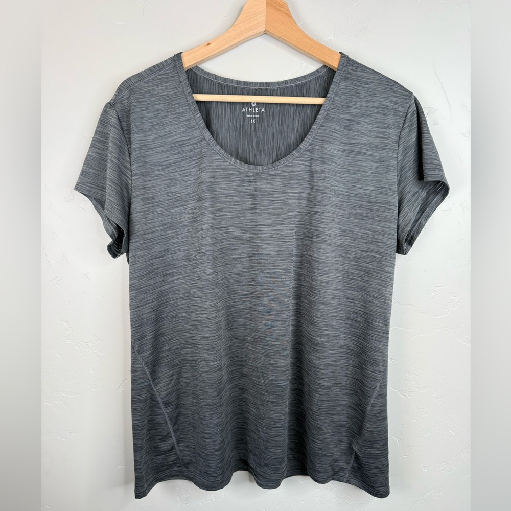 Athleta Shadow Stripe Chi Tee Gray Workout Athletic Short Sleeve Shirt 1X - Picture 2 of 9